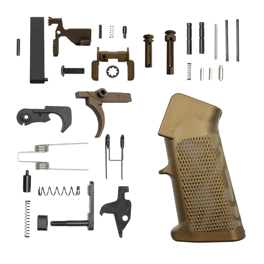 AR-15 Lower Parts Kit w/ Cerakote Burnt Bronze Camo Grip (SAFETY OPTION)